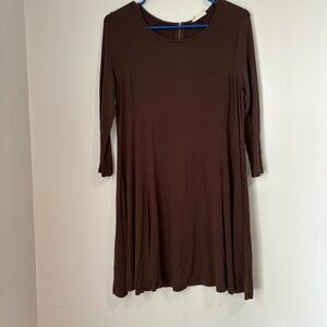 Altar'd State Chocolate Brown Dress with 3/4 Length Sleeves | Size Small
